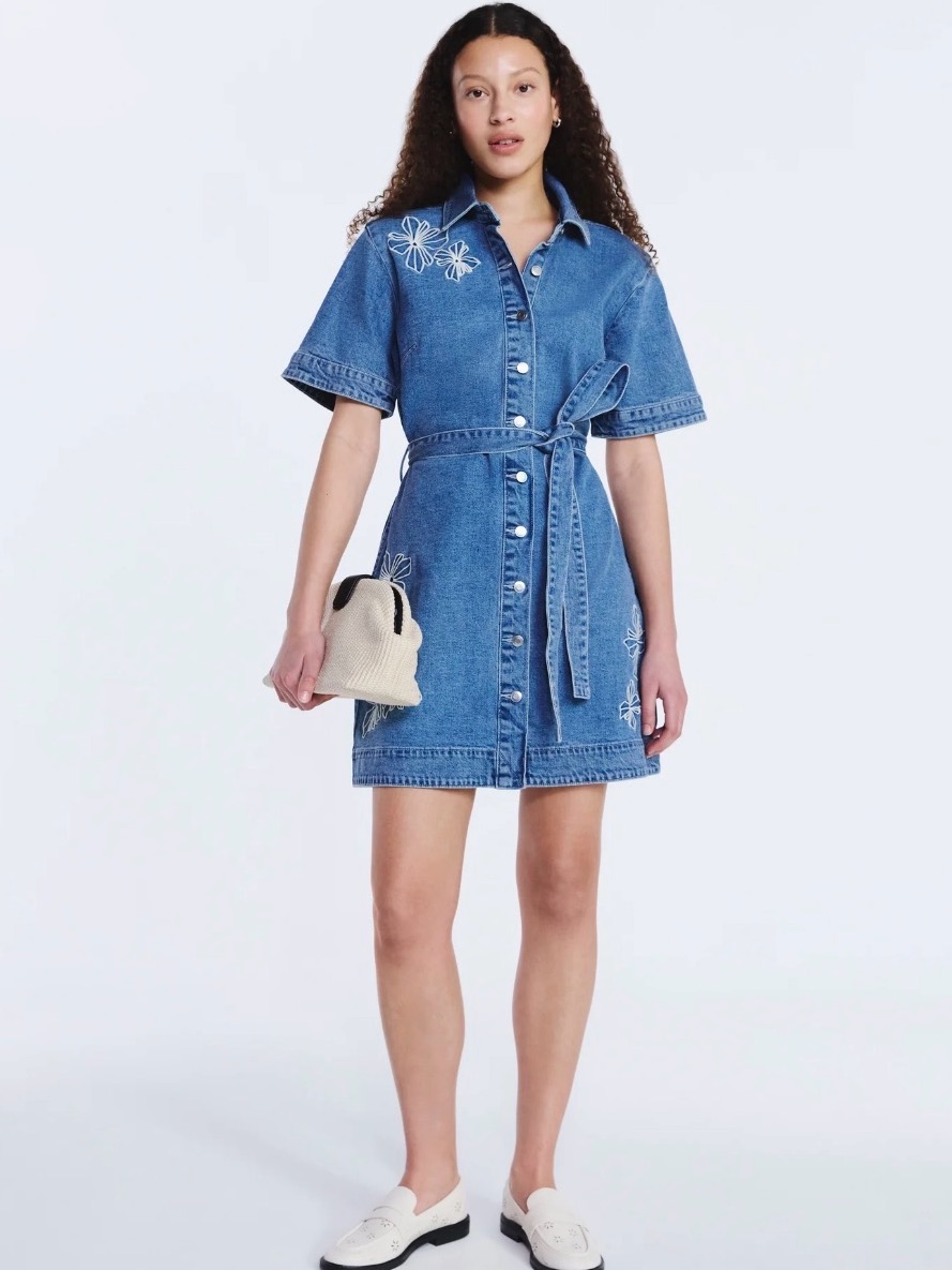 Free Assembly's Embroidered Denim Mini Shirtdress With Belt, Size M